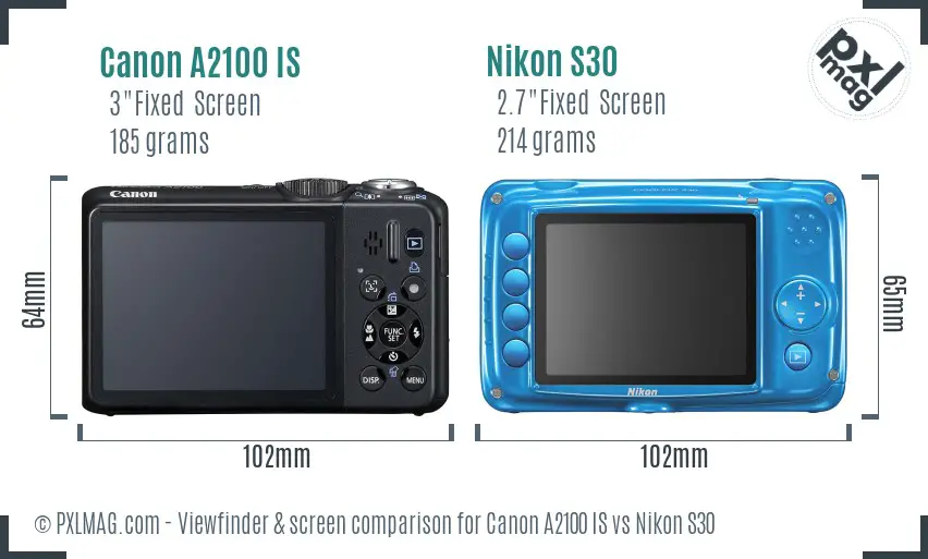 Canon A2100 IS vs Nikon S30 Screen and Viewfinder comparison