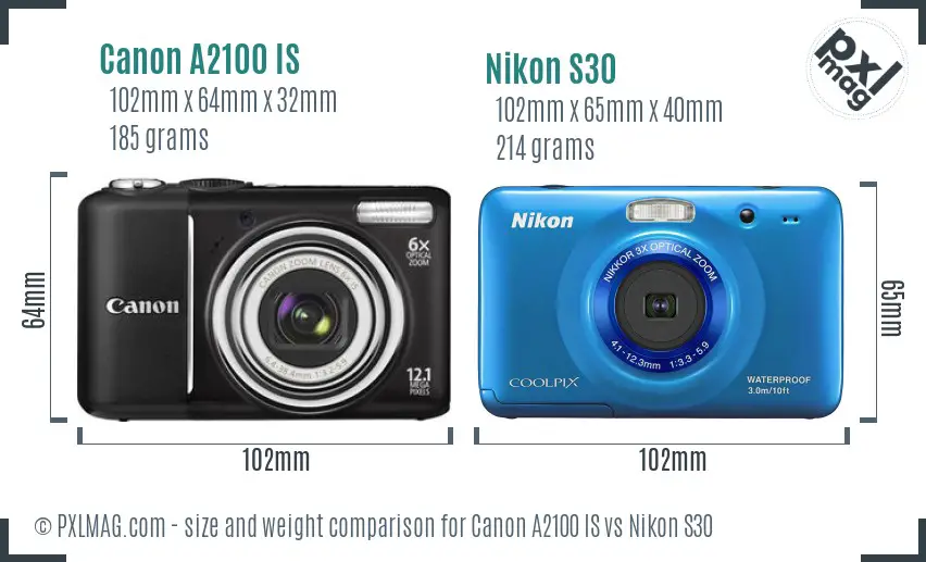 Canon A2100 IS vs Nikon S30 size comparison