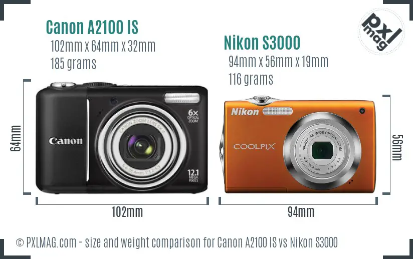 Canon A2100 IS vs Nikon S3000 size comparison Canon A2100 IS vs Nikon S3000 size comparison