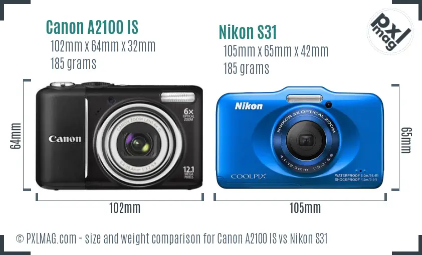 Canon A2100 IS vs Nikon S31 size comparison Canon A2100 IS vs Nikon S31 size comparison