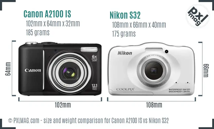 Canon A2100 IS vs Nikon S32 size comparison