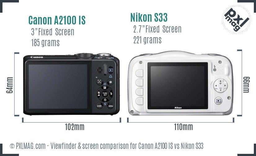 Canon A2100 IS vs Nikon S33 Screen and Viewfinder comparison