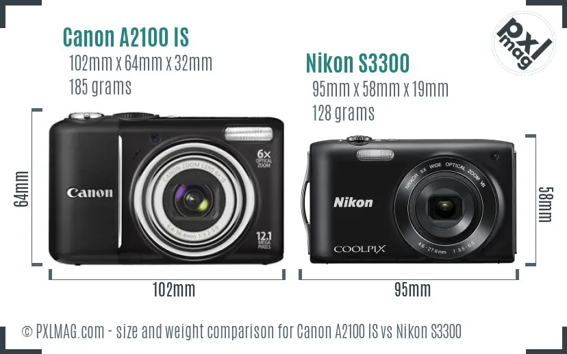 Canon A2100 IS vs Nikon S3300 size comparison