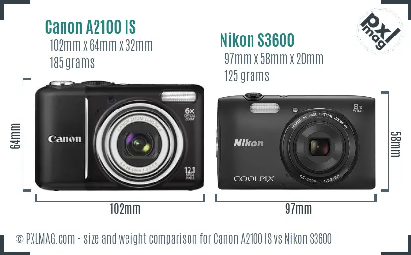 Canon A2100 IS vs Nikon S3600 size comparison