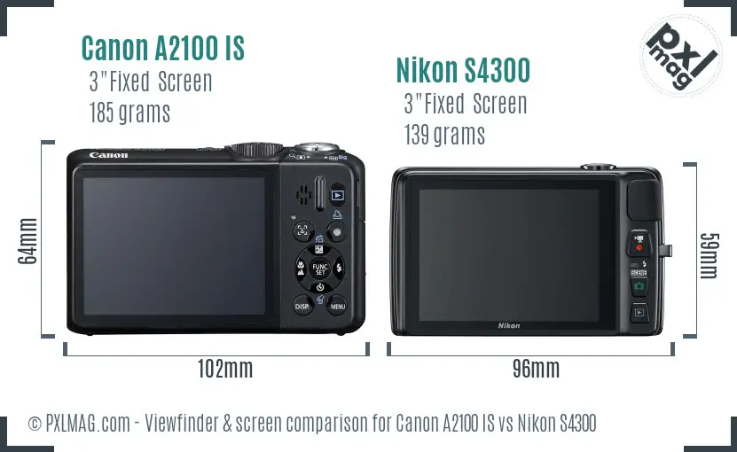 Canon A2100 IS vs Nikon S4300 Screen and Viewfinder comparison