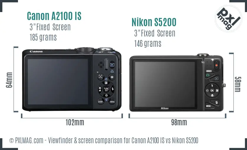 Canon A2100 IS vs Nikon S5200 Screen and Viewfinder comparison