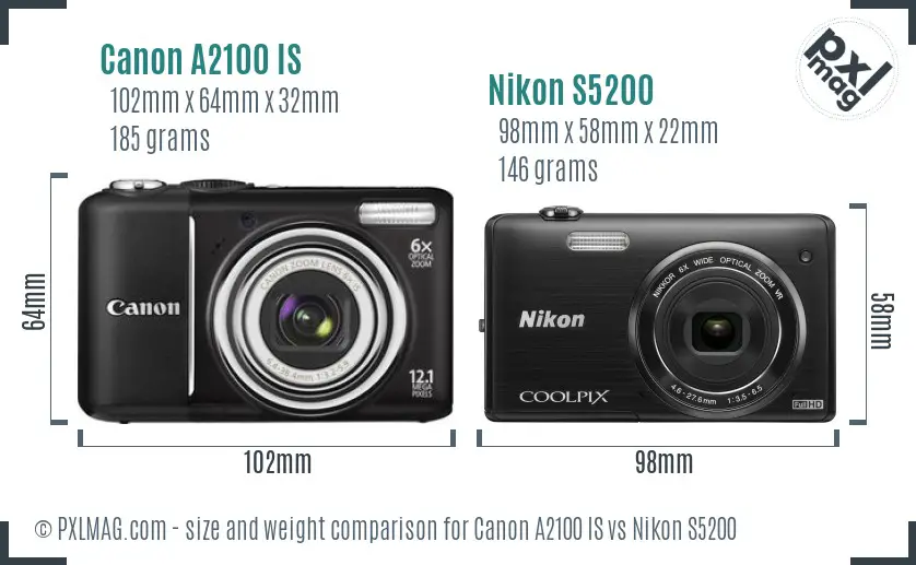 Canon A2100 IS vs Nikon S5200 size comparison