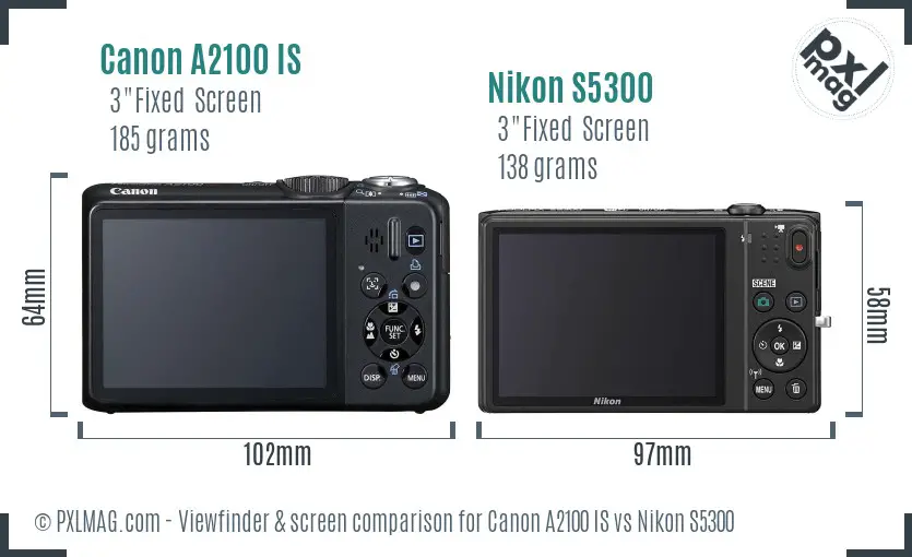 Canon A2100 IS vs Nikon S5300 Screen and Viewfinder comparison