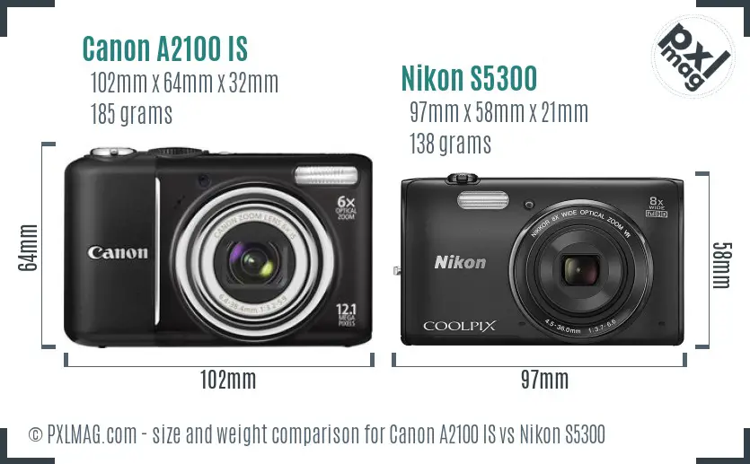 Canon A2100 IS vs Nikon S5300 size comparison