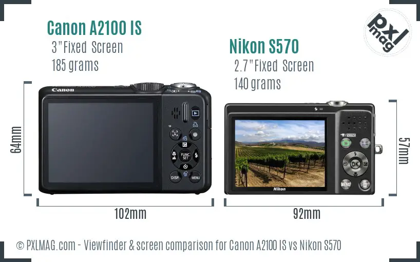 Canon A2100 IS vs Nikon S570 Screen and Viewfinder comparison