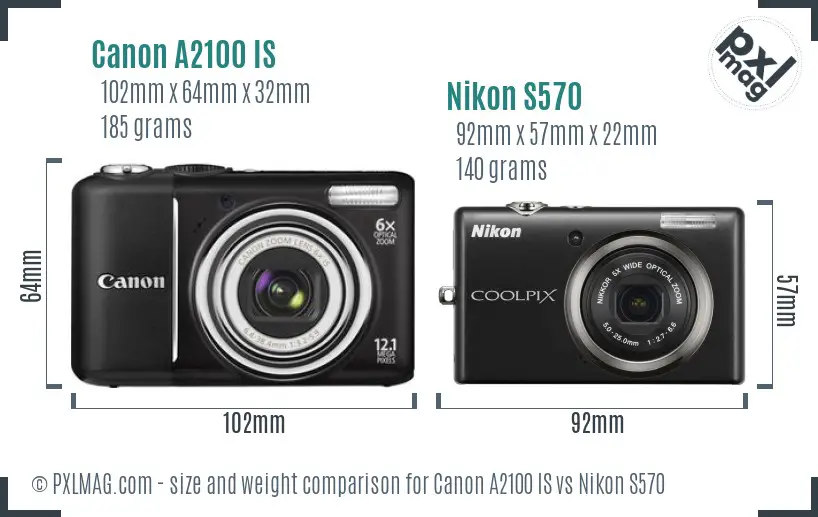 Canon A2100 IS vs Nikon S570 size comparison