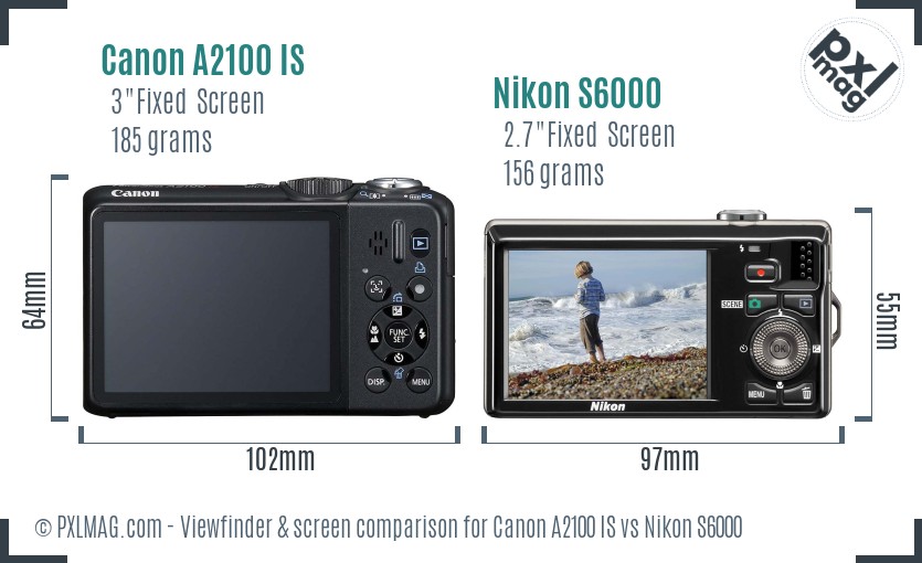 Canon A2100 IS vs Nikon S6000 Screen and Viewfinder comparison