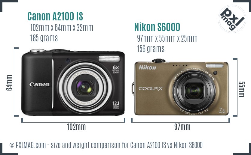Canon A2100 IS vs Nikon S6000 size comparison