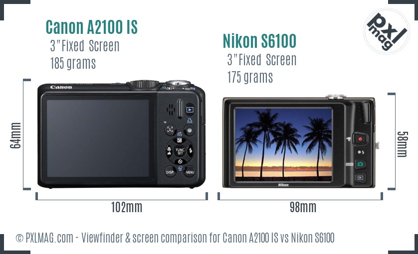 Canon A2100 IS vs Nikon S6100 Screen and Viewfinder comparison