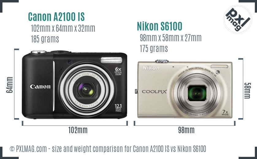 Canon A2100 IS vs Nikon S6100 size comparison