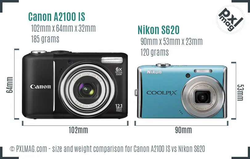 Canon A2100 IS vs Nikon S620 size comparison Canon A2100 IS vs Nikon S620 size comparison