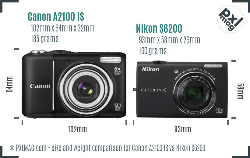 Canon A2100 IS vs Nikon S6200 size comparison