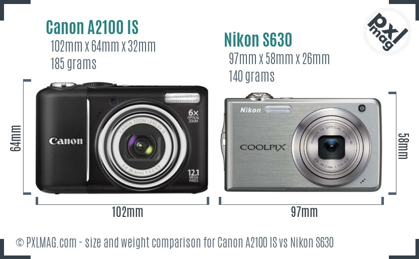 Canon A2100 IS vs Nikon S630 size comparison
