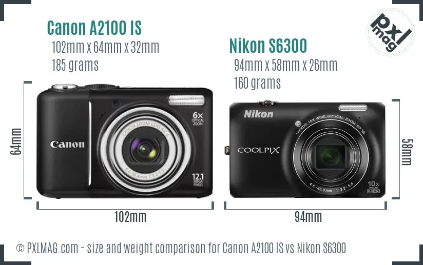 Canon A2100 IS vs Nikon S6300 size comparison