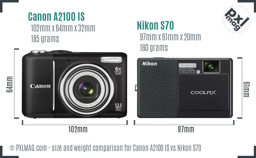 Canon A2100 IS vs Nikon S70 size comparison Canon A2100 IS vs Nikon S70 size comparison