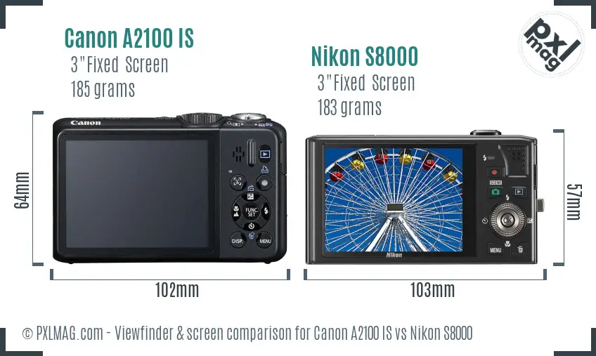 Canon A2100 IS vs Nikon S8000 Screen and Viewfinder comparison