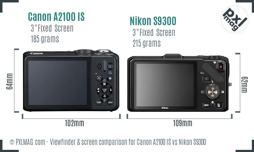 Canon A2100 IS vs Nikon S9300 Screen and Viewfinder comparison