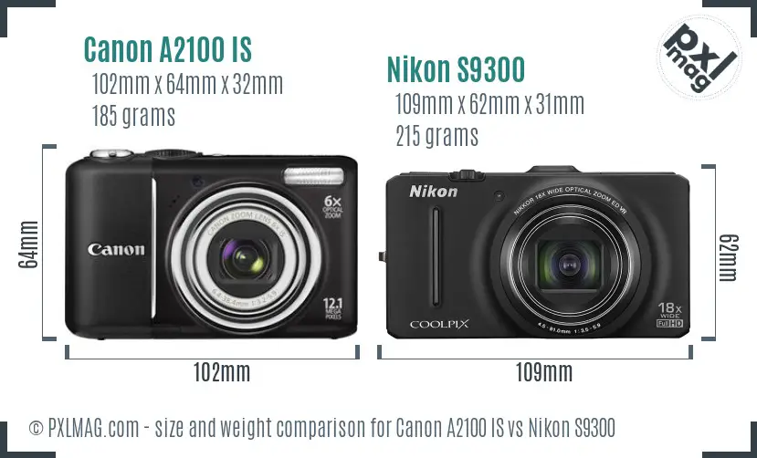 Canon A2100 IS vs Nikon S9300 size comparison