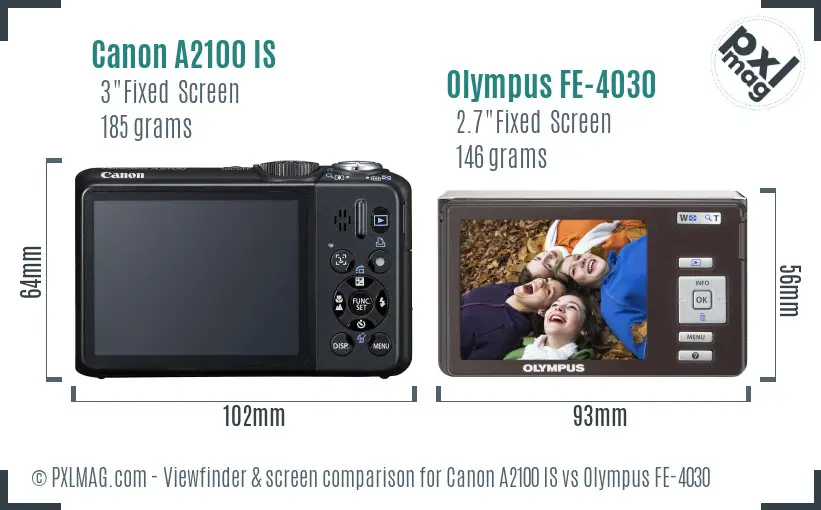 Canon A2100 IS vs Olympus FE-4030 Screen and Viewfinder comparison