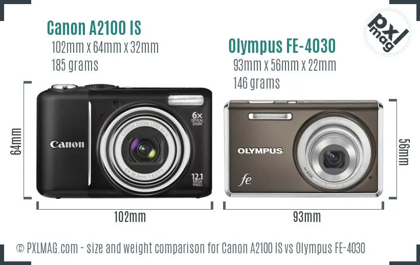 Canon A2100 IS vs Olympus FE-4030 size comparison