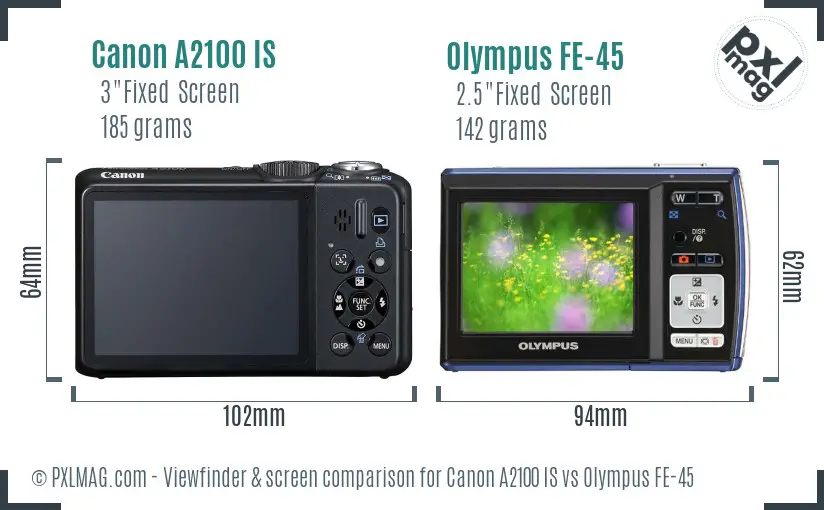 Canon A2100 IS vs Olympus FE-45 Screen and Viewfinder comparison