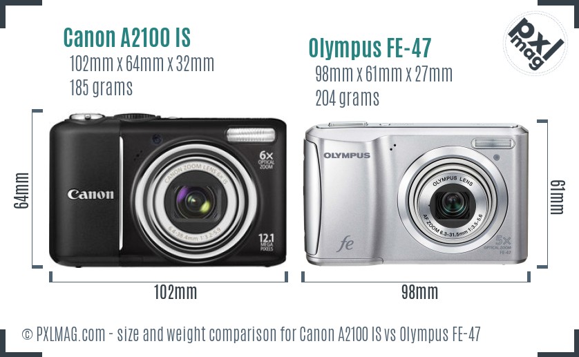 Canon A2100 IS vs Olympus FE-47 size comparison Canon A2100 IS vs Olympus FE-47 size comparison