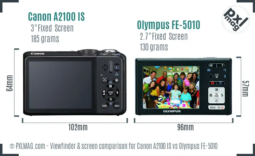 Canon A2100 IS vs Olympus FE-5010 Screen and Viewfinder comparison