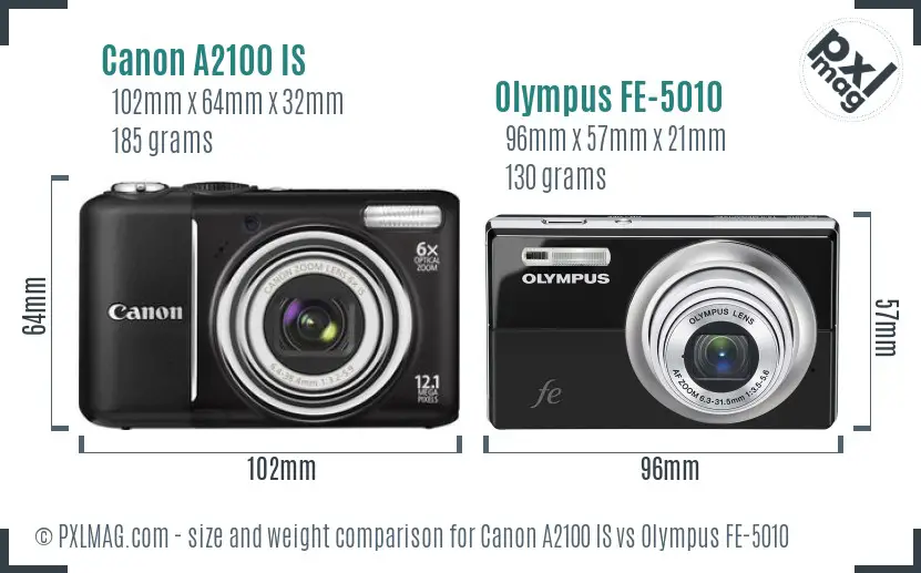 Canon A2100 IS vs Olympus FE-5010 size comparison