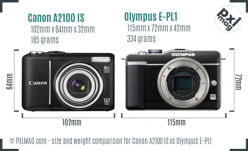 Canon A2100 IS vs Olympus E-PL1 size comparison Canon A2100 IS vs Olympus E-PL1 size comparison