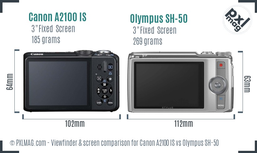 Canon A2100 IS vs Olympus SH-50 Screen and Viewfinder comparison