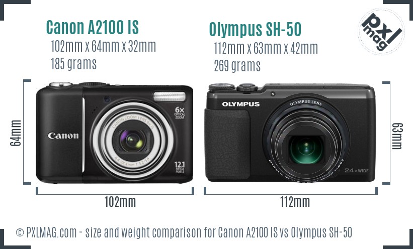 Canon A2100 IS vs Olympus SH-50 size comparison