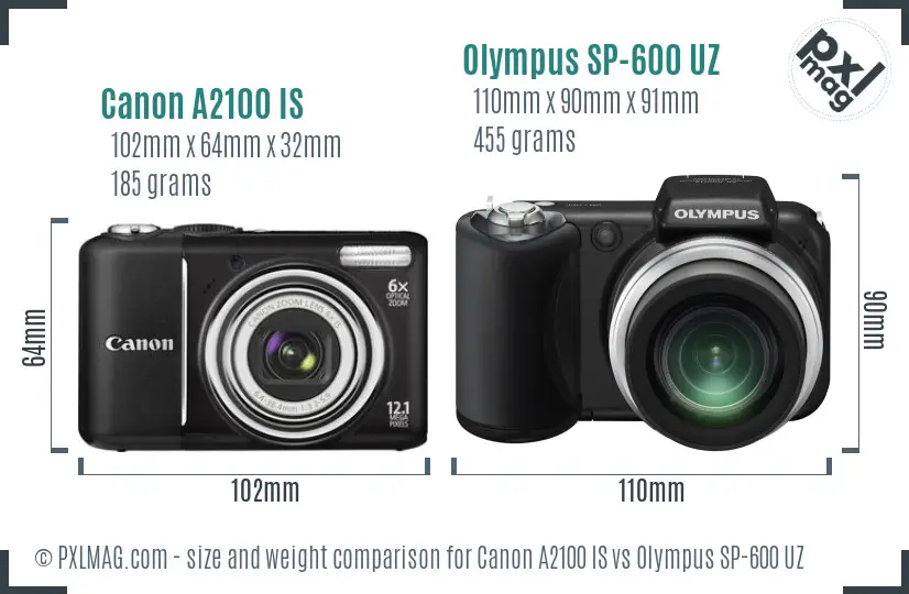 Canon A2100 IS vs Olympus SP-600 UZ size comparison Canon A2100 IS vs Olympus SP-600 UZ size comparison