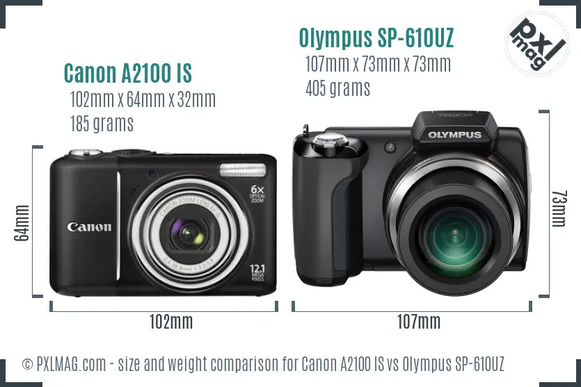 Canon A2100 IS vs Olympus SP-610UZ size comparison