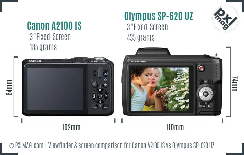 Canon A2100 IS vs Olympus SP-620 UZ Screen and Viewfinder comparison Canon A2100 IS vs Olympus SP-620 UZ Screen and Viewfinder comparison