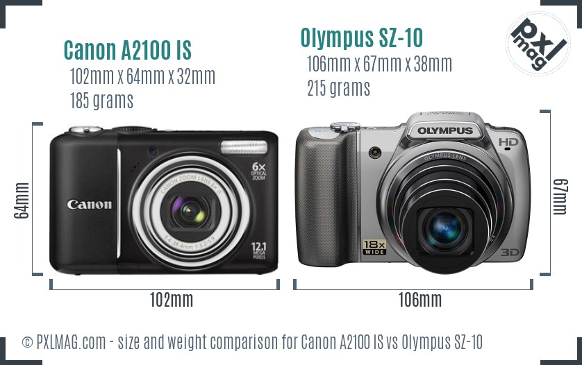 Canon A2100 IS vs Olympus SZ-10 size comparison Canon A2100 IS vs Olympus SZ-10 size comparison