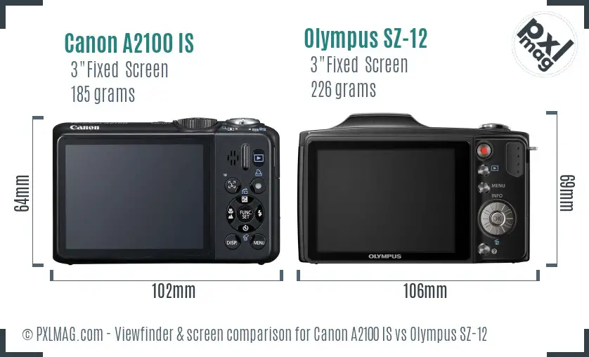 Canon A2100 IS vs Olympus SZ-12 Screen and Viewfinder comparison