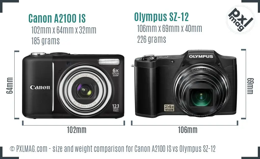 Canon A2100 IS vs Olympus SZ-12 size comparison