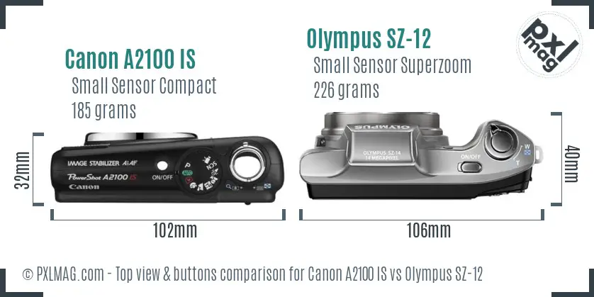 Canon A2100 IS vs Olympus SZ-12 top view buttons comparison