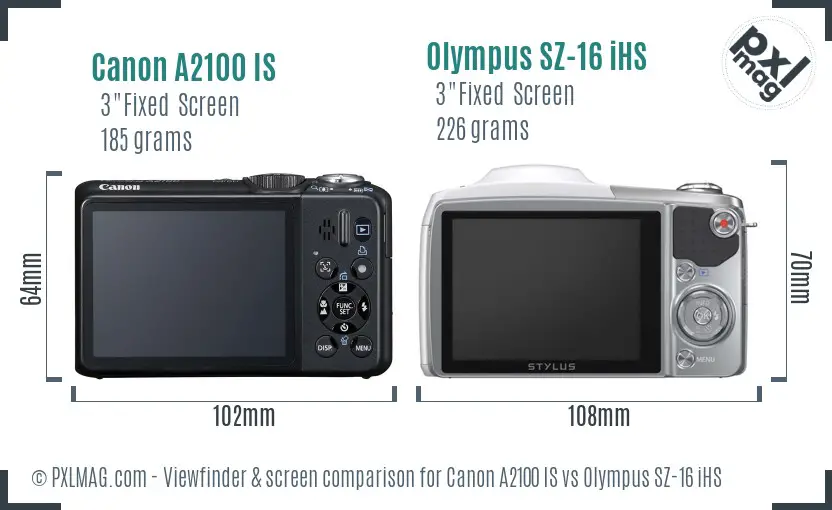 Canon A2100 IS vs Olympus SZ-16 iHS Screen and Viewfinder comparison Canon A2100 IS vs Olympus SZ-16 iHS Screen and Viewfinder comparison