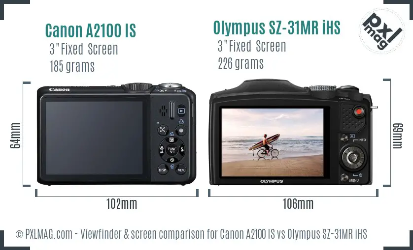 Canon A2100 IS vs Olympus SZ-31MR iHS Screen and Viewfinder comparison