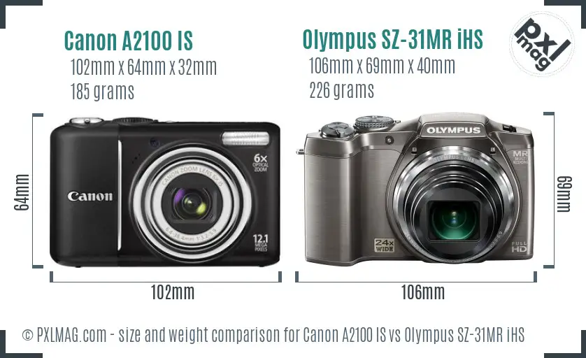 Canon A2100 IS vs Olympus SZ-31MR iHS size comparison