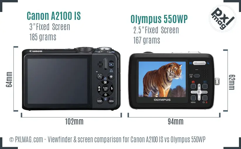 Canon A2100 IS vs Olympus 550WP Screen and Viewfinder comparison