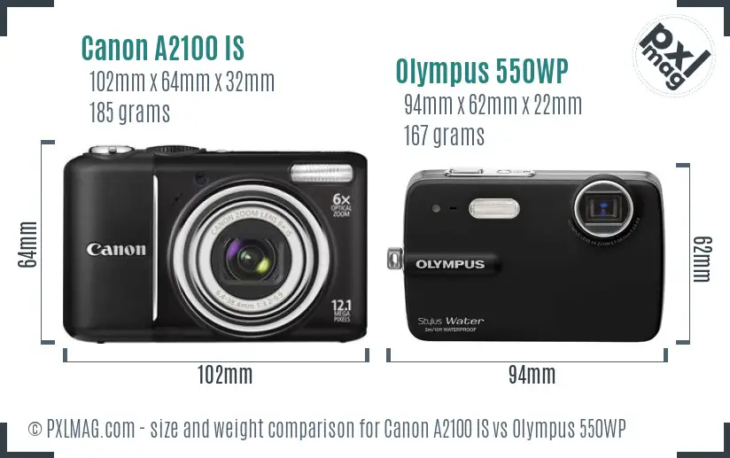 Canon A2100 IS vs Olympus 550WP size comparison Canon A2100 IS vs Olympus 550WP size comparison