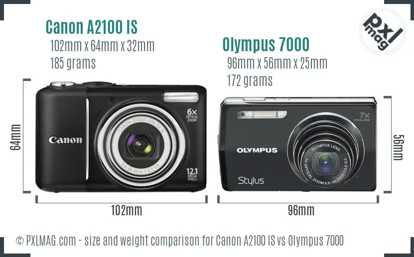 Canon A2100 IS vs Olympus 7000 size comparison Canon A2100 IS vs Olympus 7000 size comparison