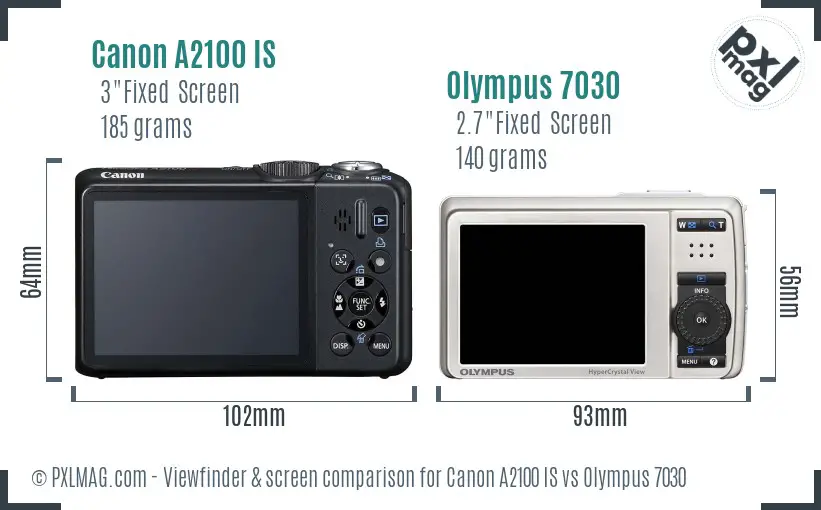 Canon A2100 IS vs Olympus 7030 Screen and Viewfinder comparison